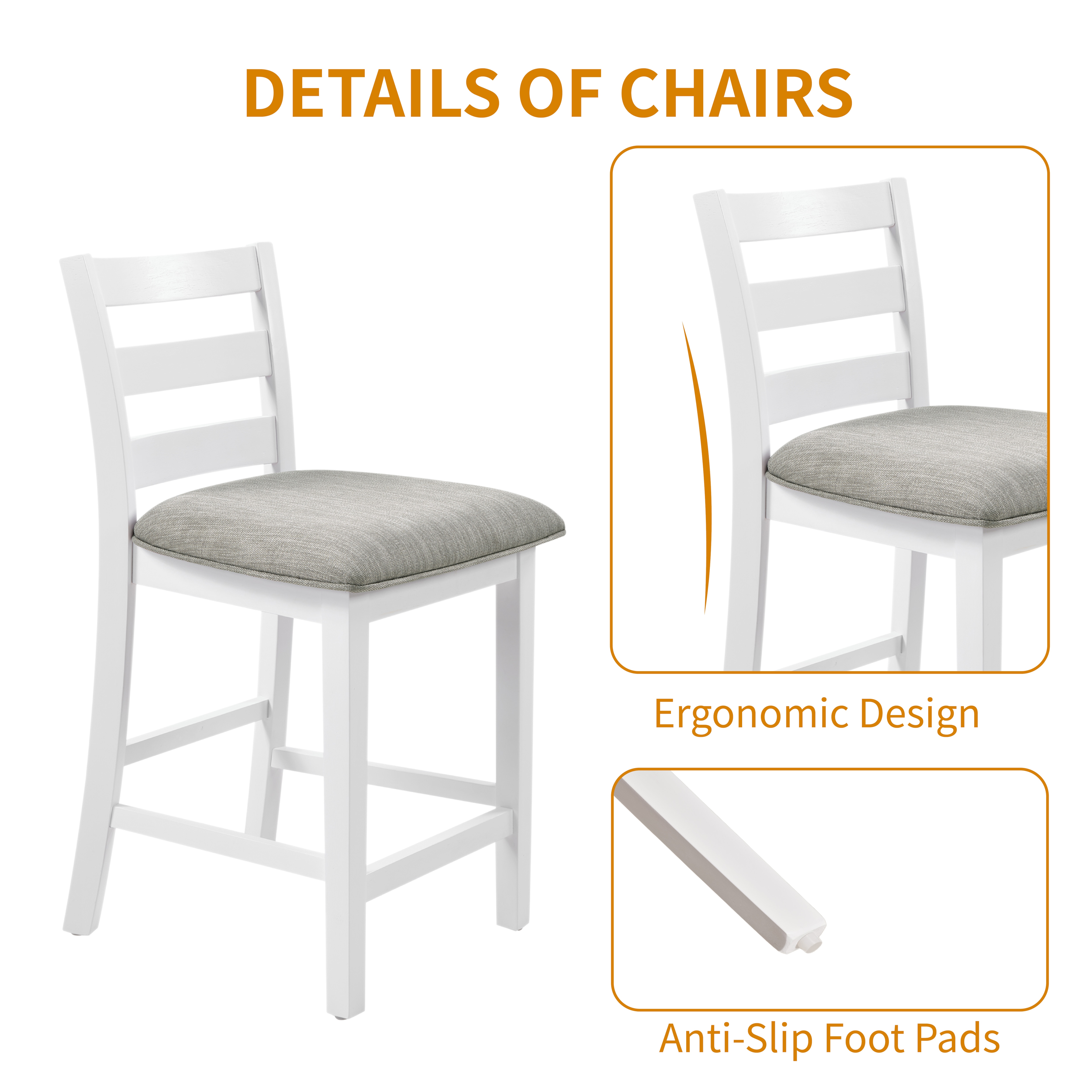 30" Modern Dining Table Set For 2 With Charging Station & 3-Tier Adjustable Storage | Space-Saving Kitchen Set With Upholstered Chairs For Small Spaces, Apartment,Off White_voghion.com
